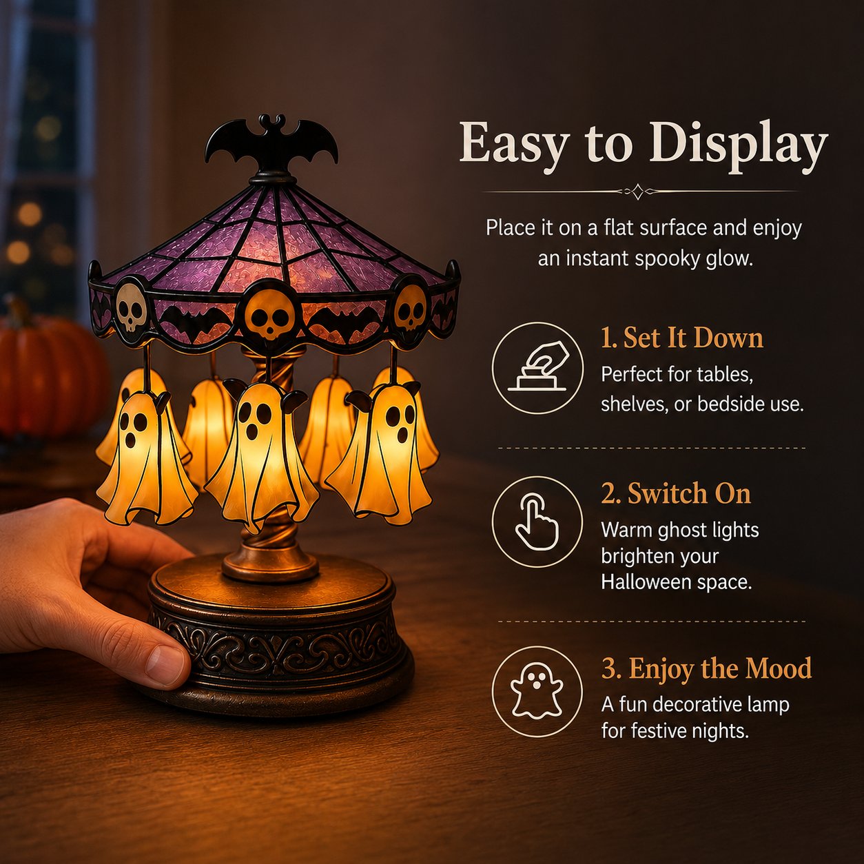 🎠 Ghost Carousel Motion Night Light – Cozy Halloween Glow🎃