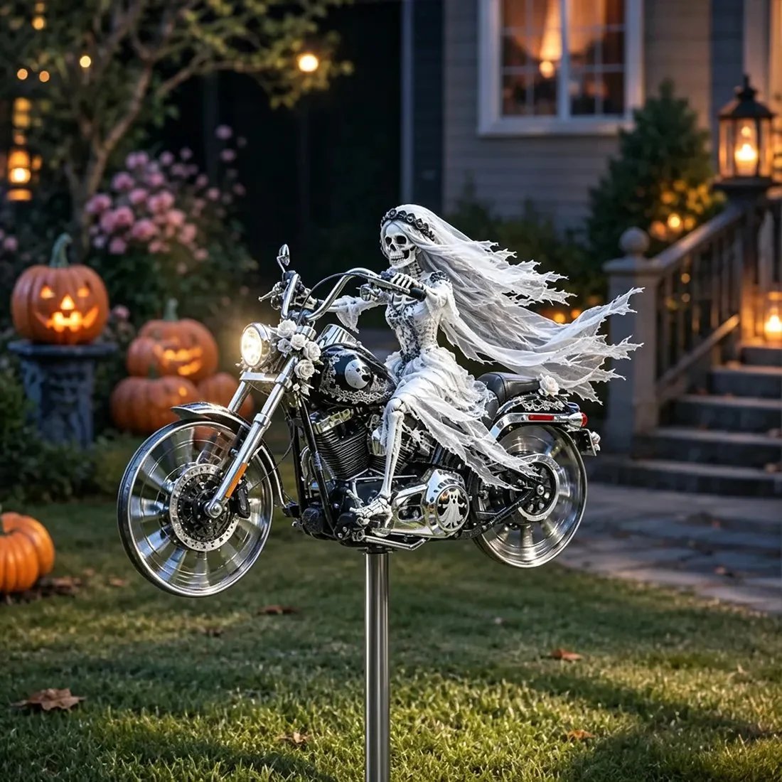 🎃 Halloween Motorcycle Garden Windmill 🏍️Upgrade to High-Speed Halloween Spooktacular 💨