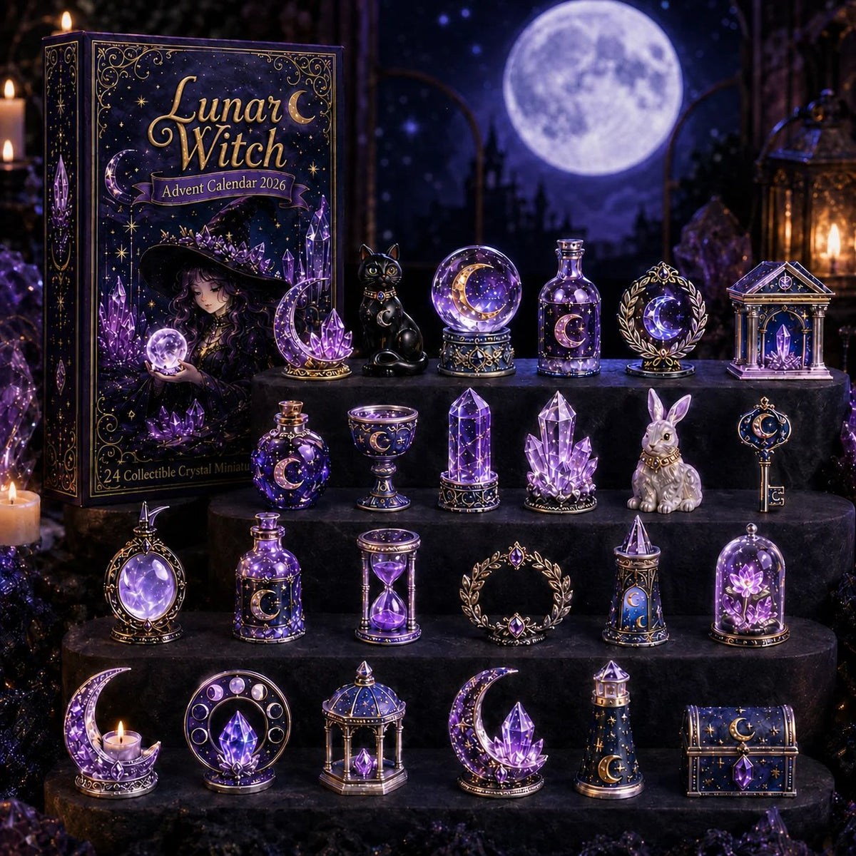 🔮Lunar Witch Advent Calendar 2026 – 24 Enchanted Crystal Miniatures for a Magical Moonlit Countdown