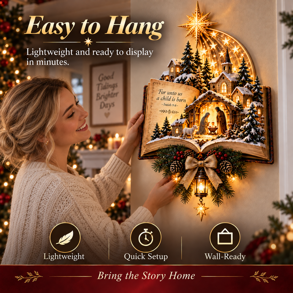 ✨Last Day 49% OFF✨✝️ A Story That Still Shines™ – Lighted Nativity Christmas Wall Decor✨🎄