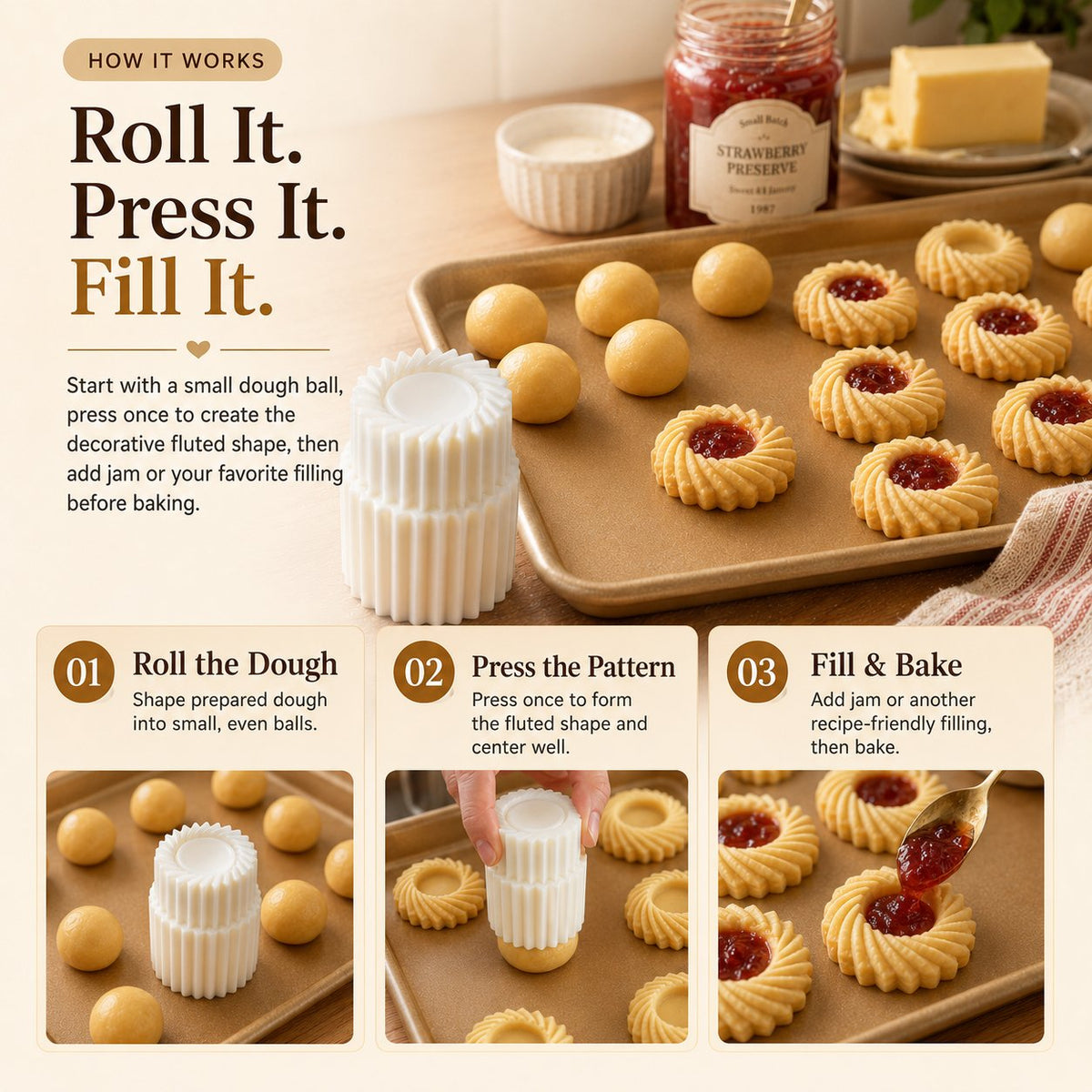 ⏳ Last day! 49% OFF – 🍪 Fluted Jam Cookie Press Mold