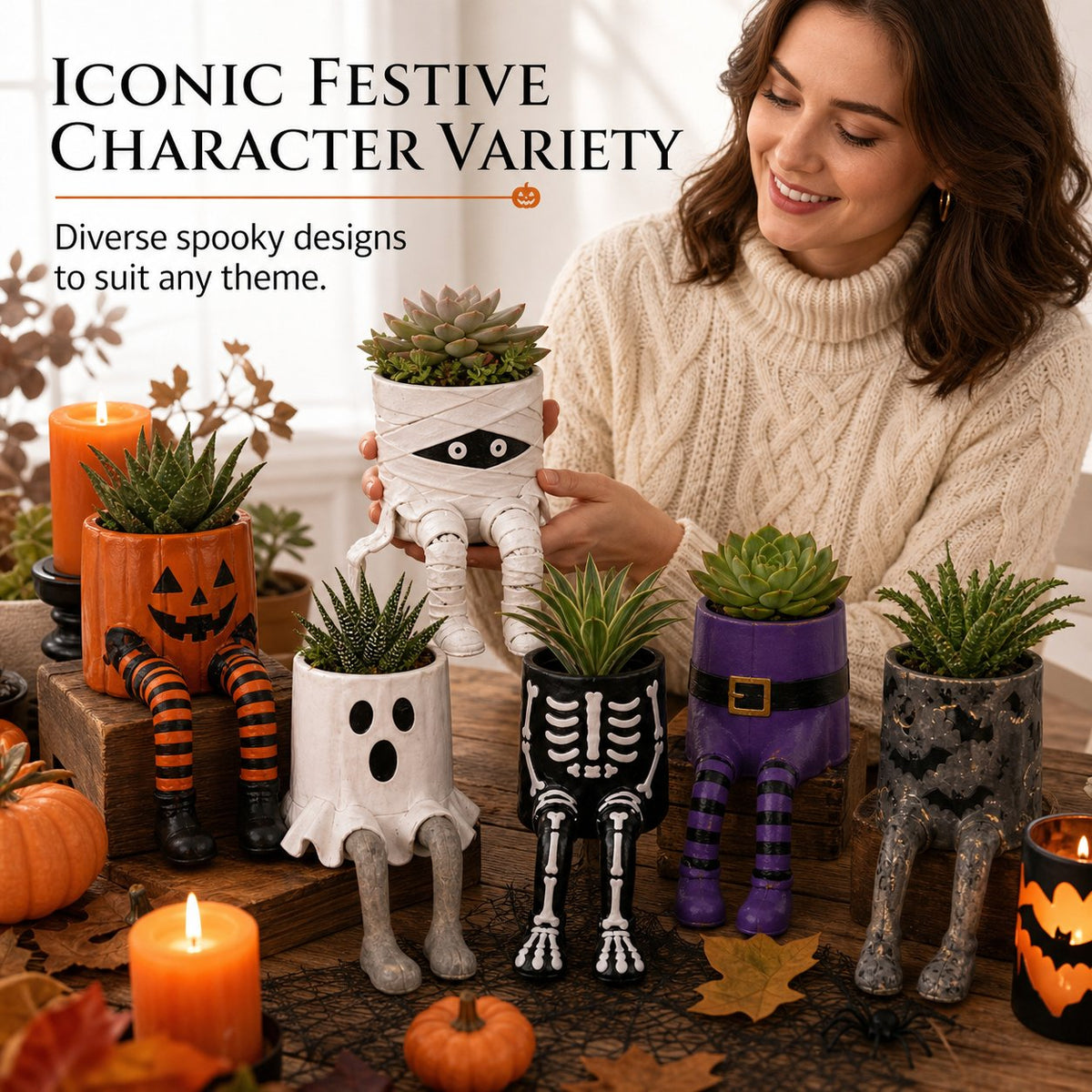 Halloween Whimsical Hanging Leg Planter Handcrafted Fall Skeleton Decor
