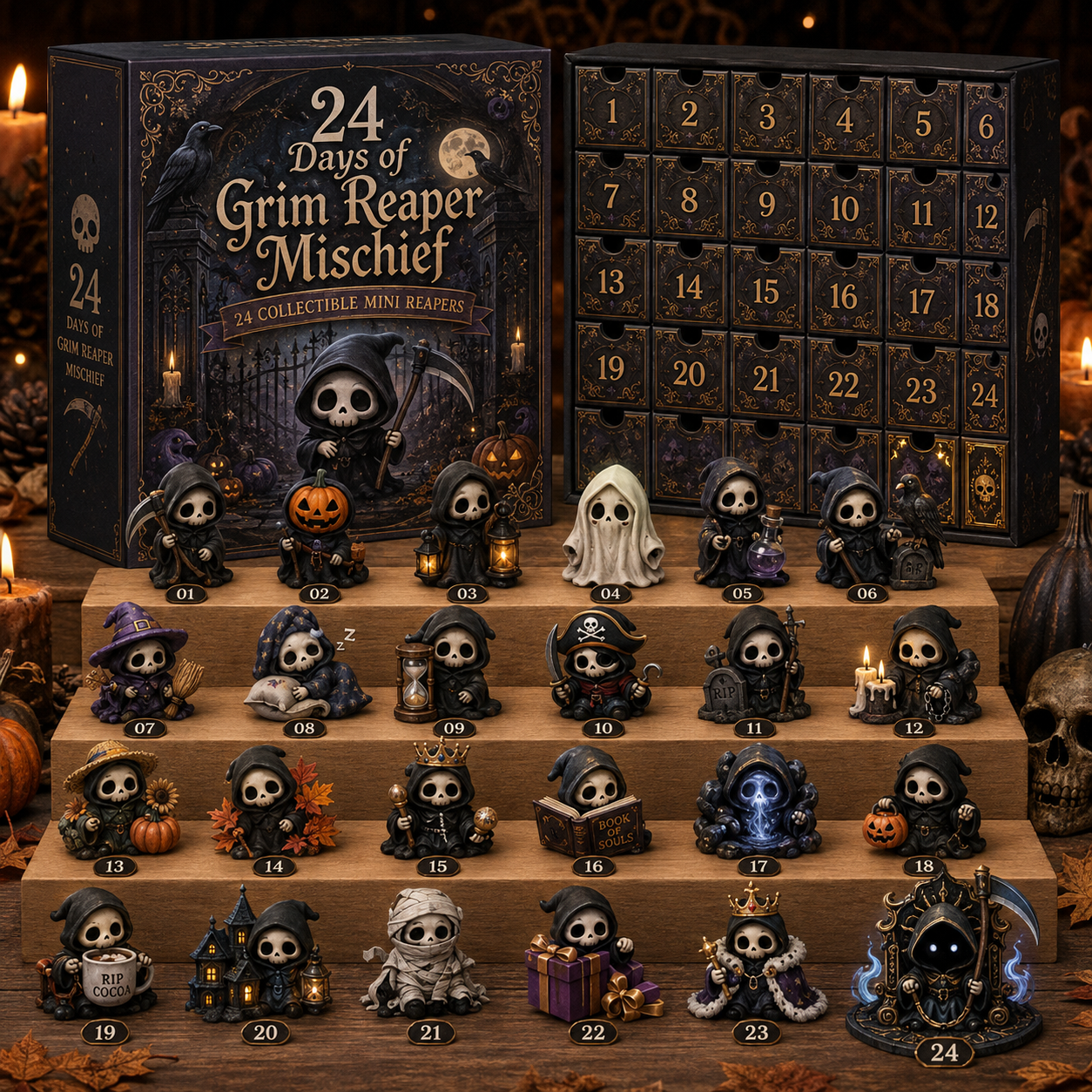 🔥Last Day 50% OFF-💀24 DAYS OF GRIM REAPER MISCHIEF|A Tiny Reaper Awaits Behind Every Door👻