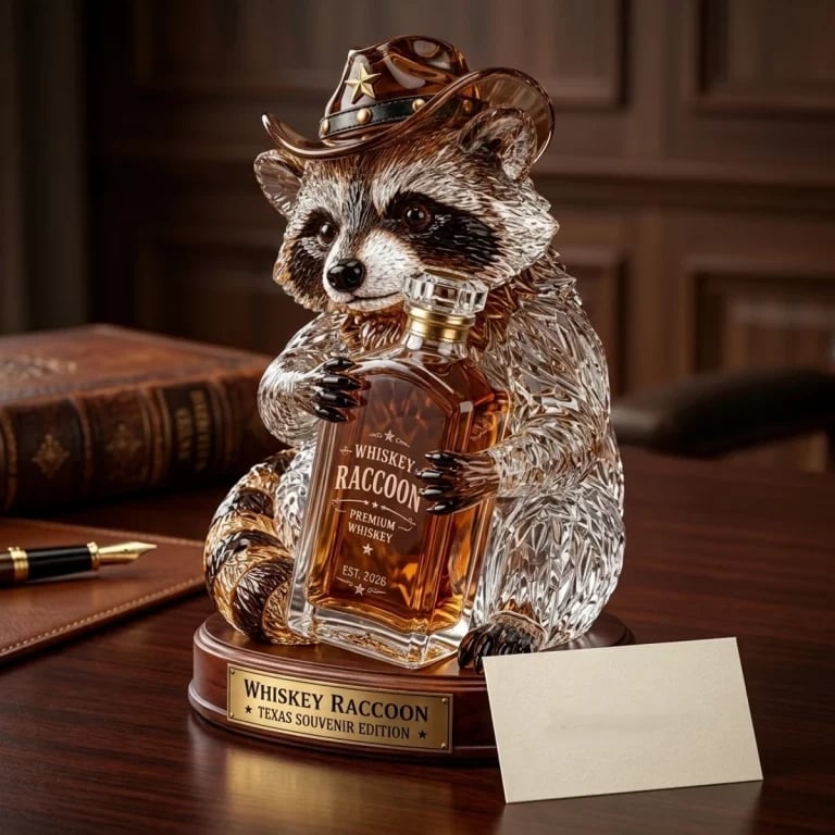 🦝 Statue en cristal de raton laveur Wild West Whiskey