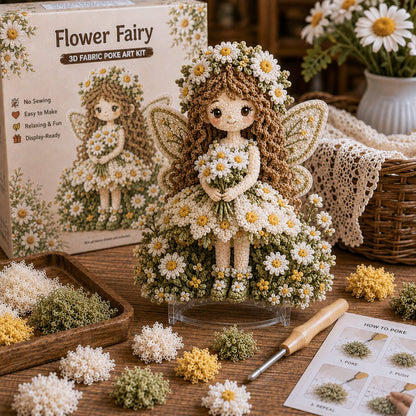 🔥 LAST DAY 49% OFF – 🌸🧚‍♀️ Flower Fairy 3D Fabric Poke Art Kit | No-Sew Fluffy Fabric Craft with Raised Floral Texture & Display-Ready Fairy Decor ✨