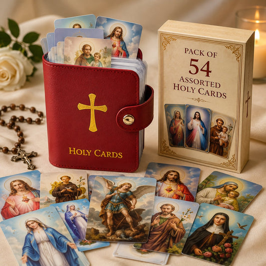 ✝️ Porte-cartes de prière en cuir véritable catholique – Organisateur de cartes de prière de poche avec fermeture à bouton-pression
