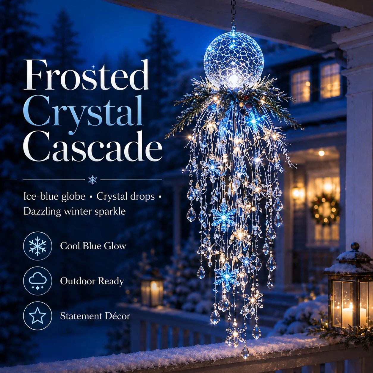 Crystal Cascade Christmas Light™ – Hanging Snowflake & Crystal LED Porch Décor ✨❄️