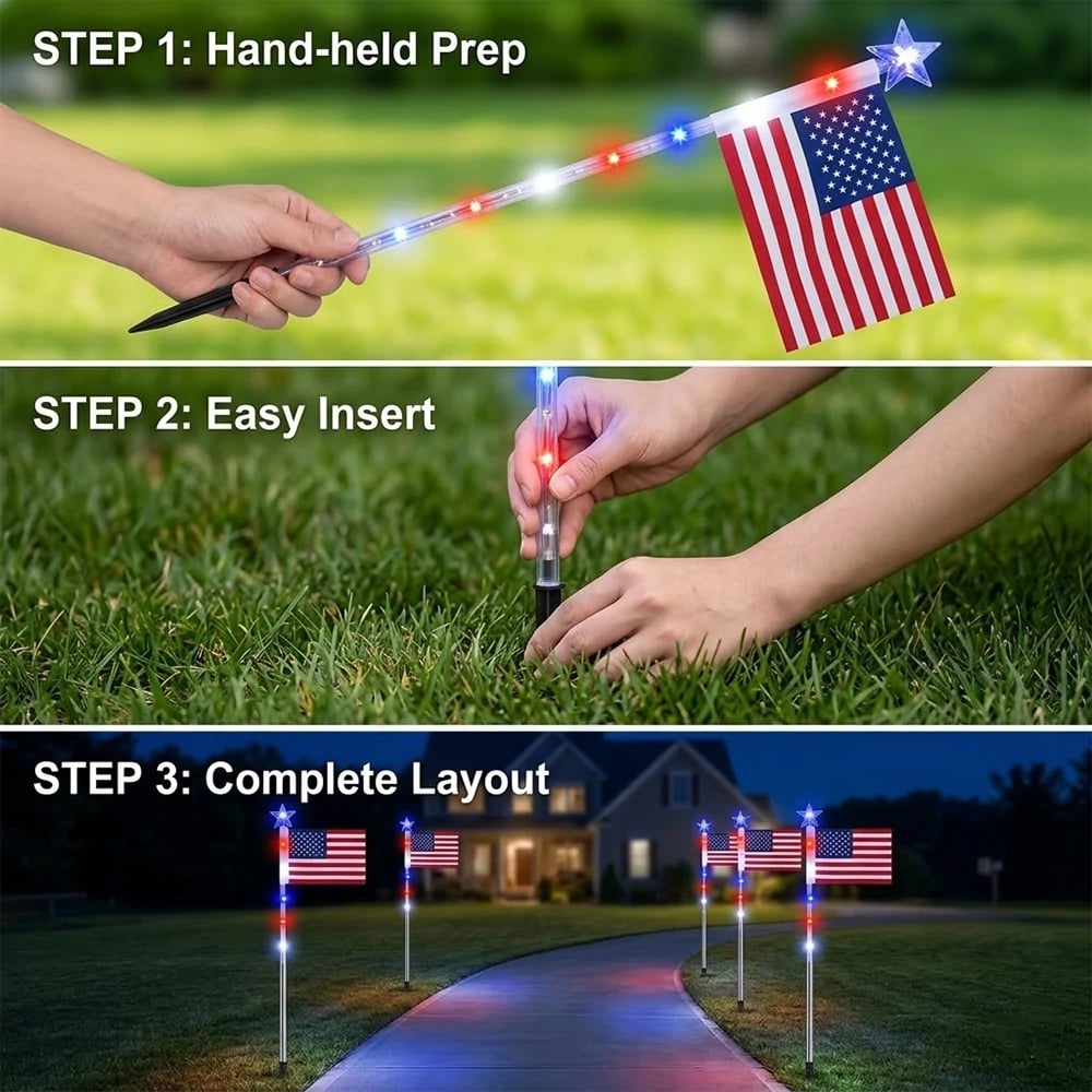 🔥Letzter Tag: 49% RABATT🔥8 Solar-Wegeleuchten mit amerikanischer Flagge – Rot, Weiß & Blau für den Garten zum 250. Unabhängigkeitsjubiläum 🇺🇸✨