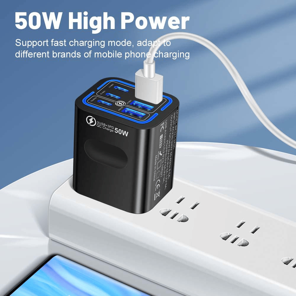 Portable Multi Port Charging Station 50W, 6-Port USB C & USB A