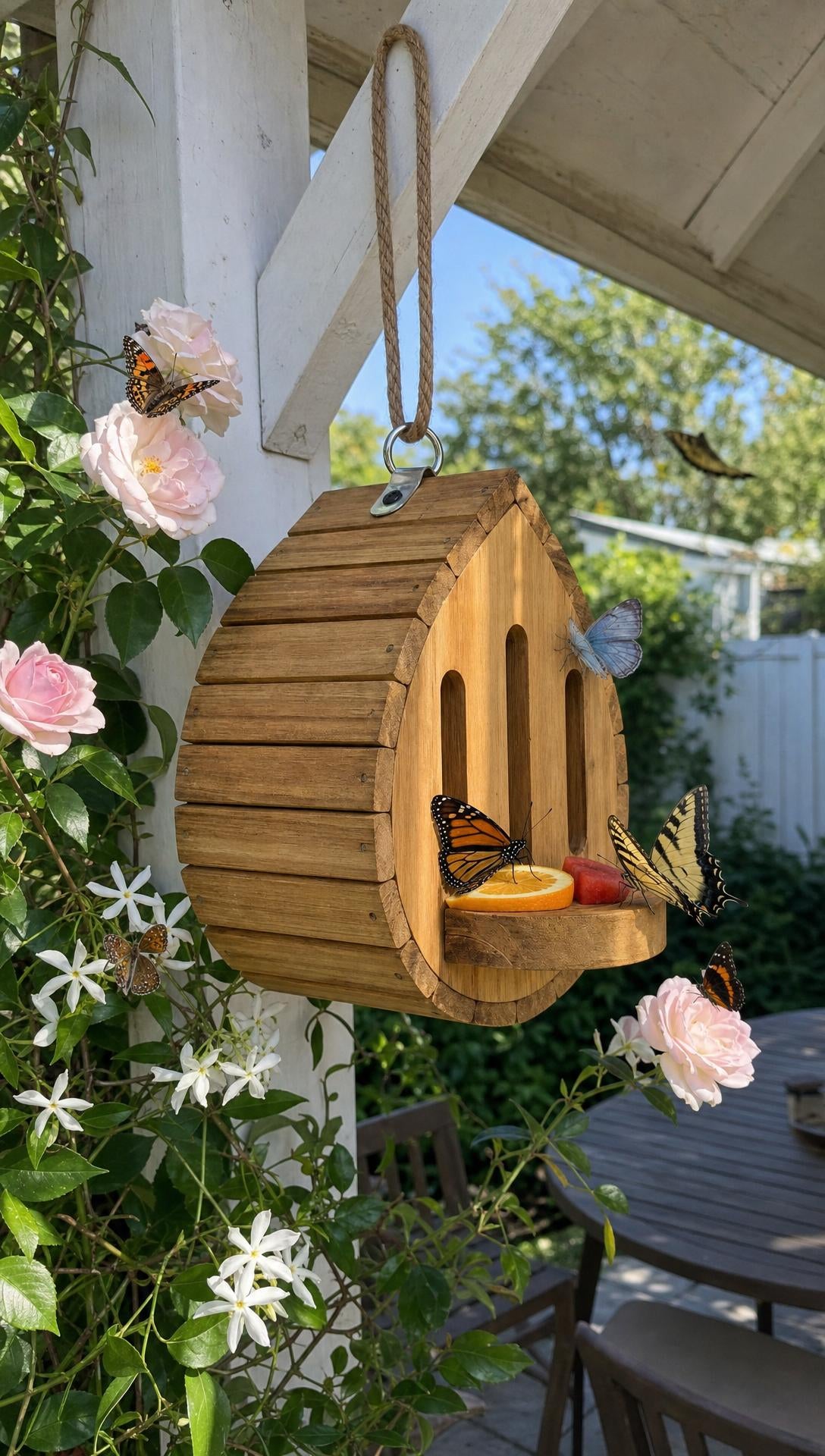 🦋 Nichoir à papillons de jardin fait à la main avec mangeoire intégrée