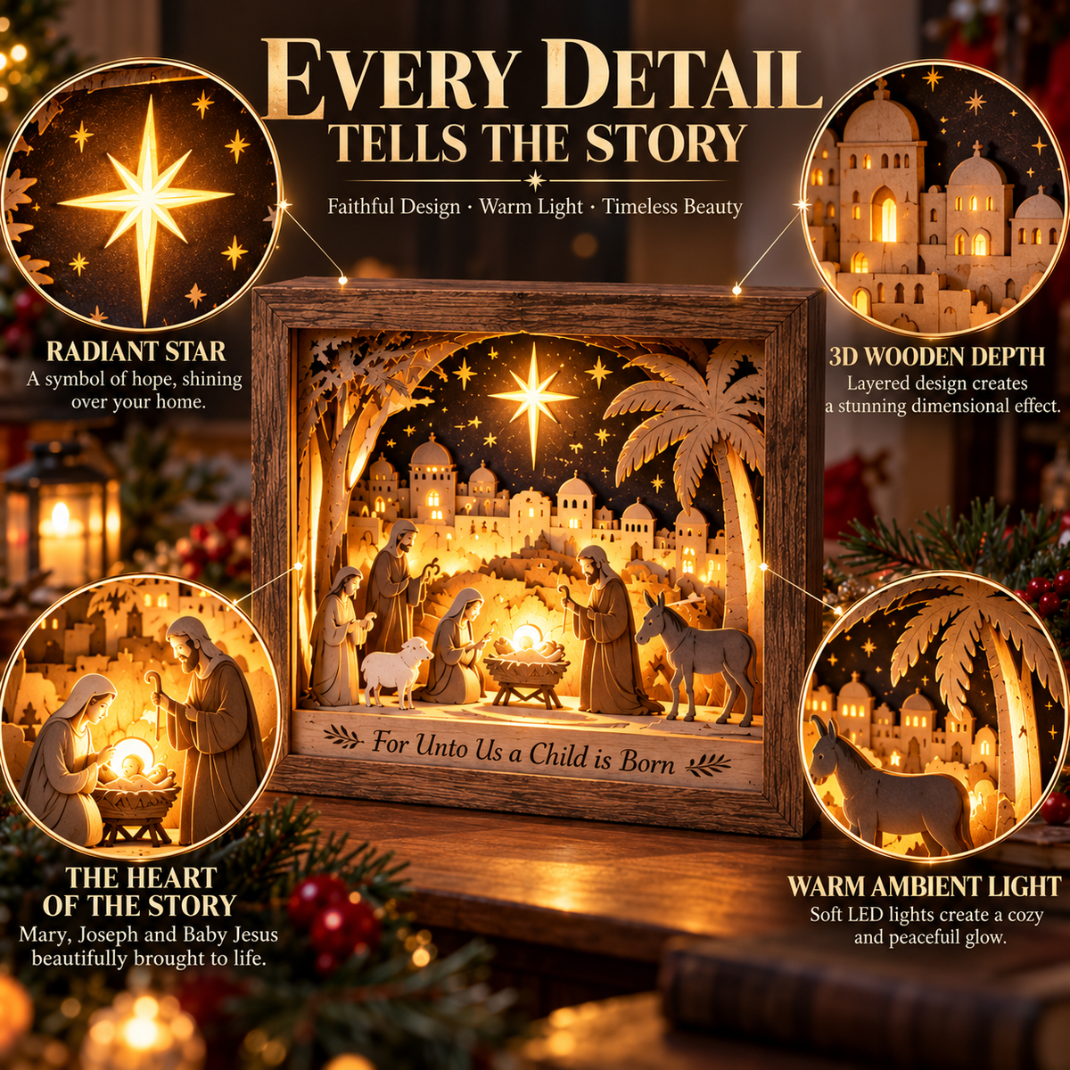 ⭐ Bethlehem Light-Up Nativity Shadow Box DIY Kit – Layered Wooden Christmas Craft