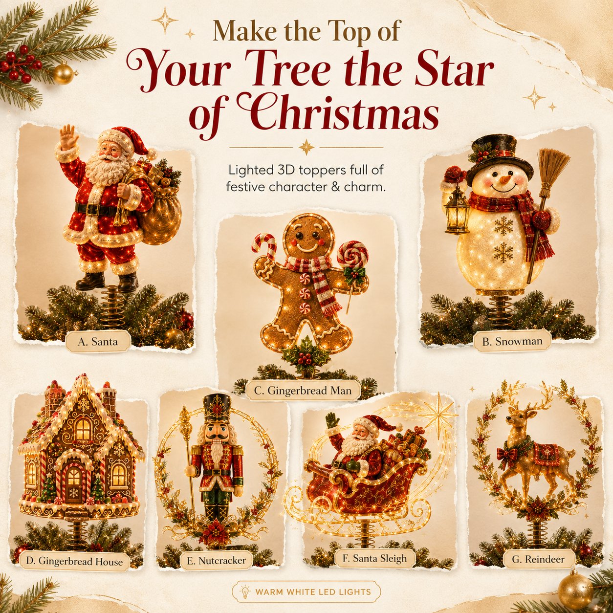 ⏳ Last Day 49% OFF – 🎅  Lighted Christmas Tree Topper Collection | 7 Festive Character Designs To Transform Your Tree Into A Holiday Showpiece ✨