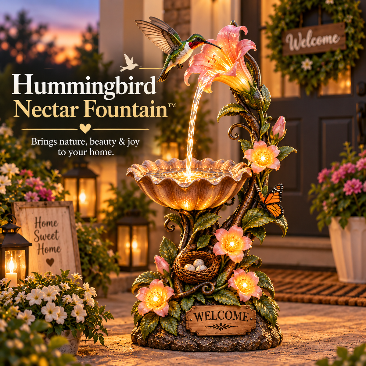 🔥 Last Day 49% OFF🐦✨ Hummingbird Nectar Fountain™ – Lighted Garden & Porch Decor