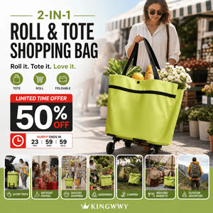 🛒 2-in-1 Foldable Rolling Shopping Trolley Bag -[49% OFF]- ✨ 23L Large Capacity Reduce Hand Strain