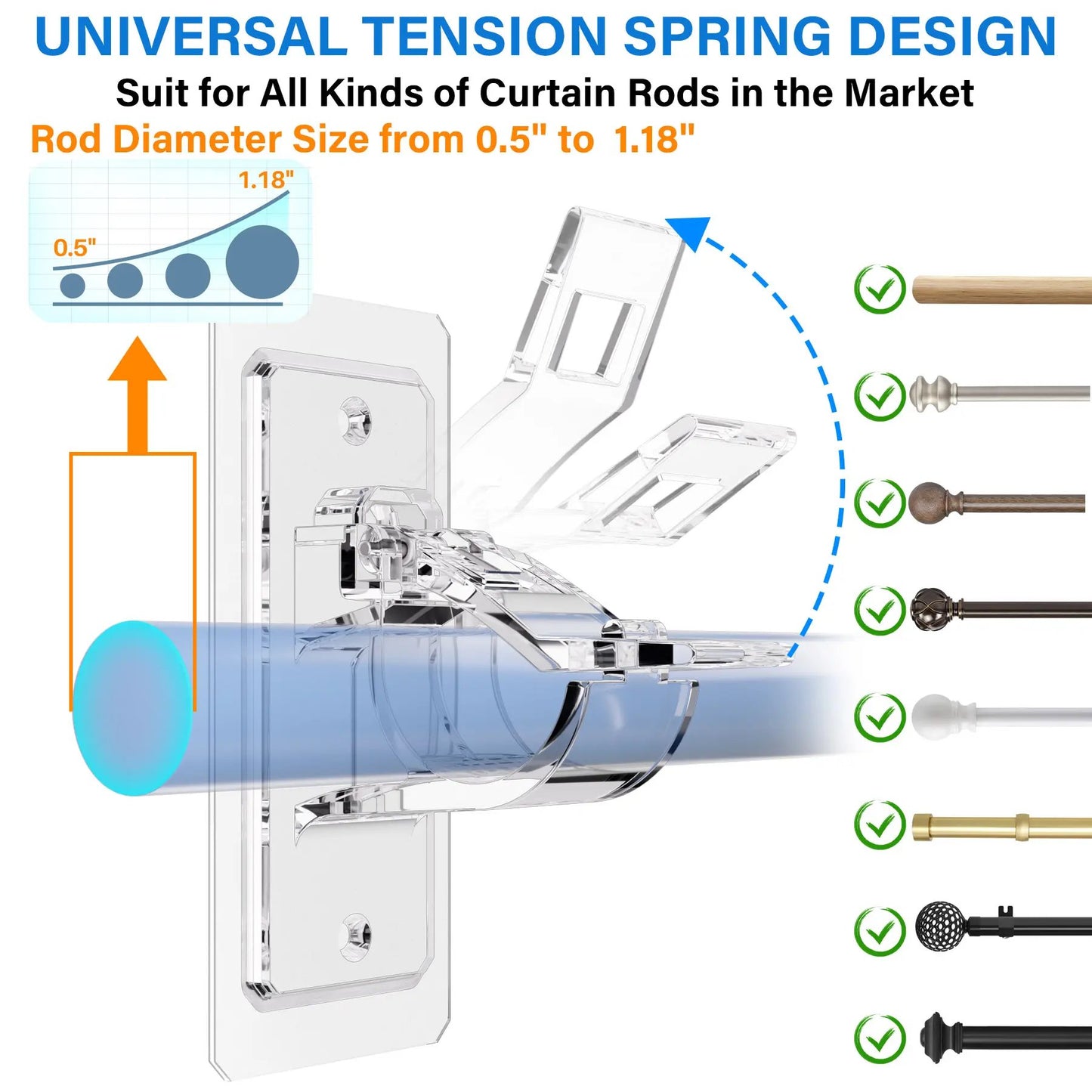 A set of 6 PCS Curtain Rod Brackets with Clips  for Livingroom Bathroom Kitchen Bedroom Toilet Apartment