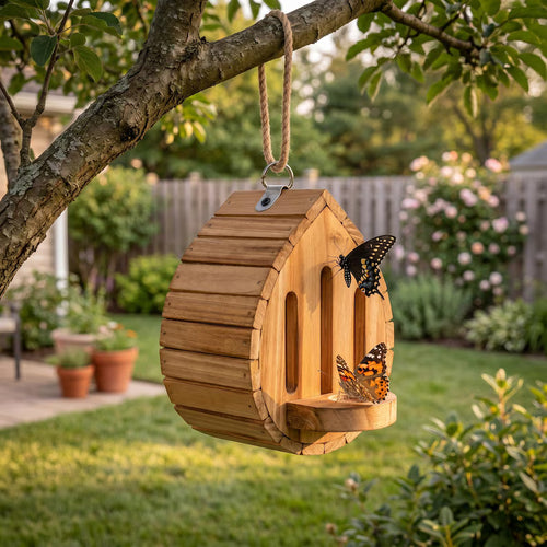 🦋 Nichoir à papillons de jardin fait à la main avec mangeoire intégrée