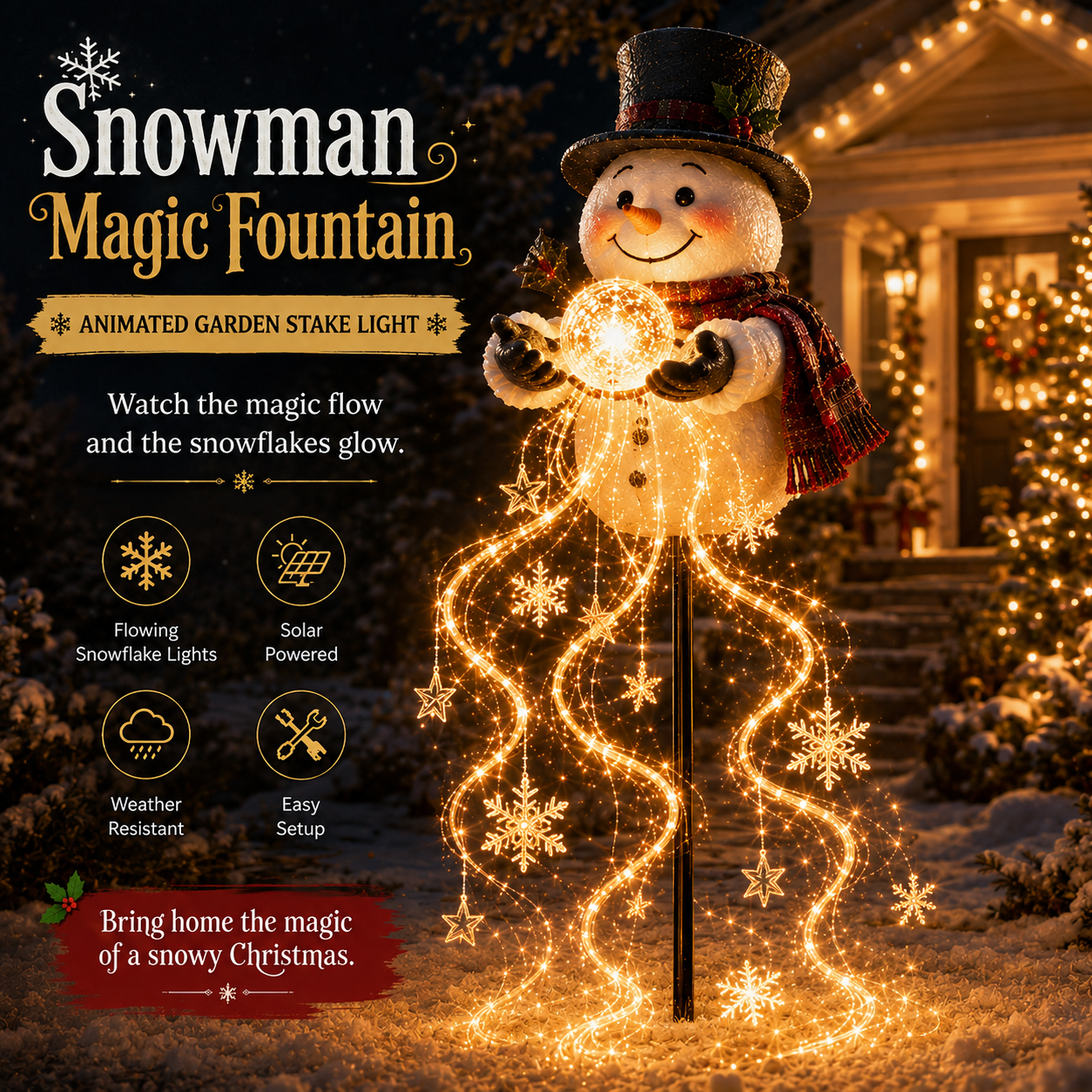 🎄49% OFF🎄 Snowman Magic Fountain™-Flowing Snowflake LED Christmas Garden Light❄️