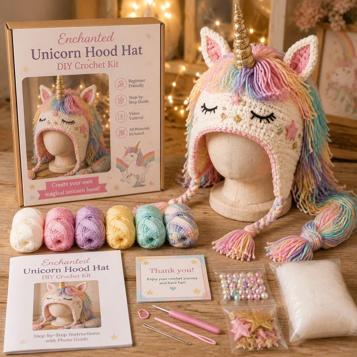 🔥LAST DAY 50% OFF - 🧵Fantasy Hood Hat DIY Crochet Kit – Create Your Own Magical Wearable Character Hat🎁Beginner Friendly