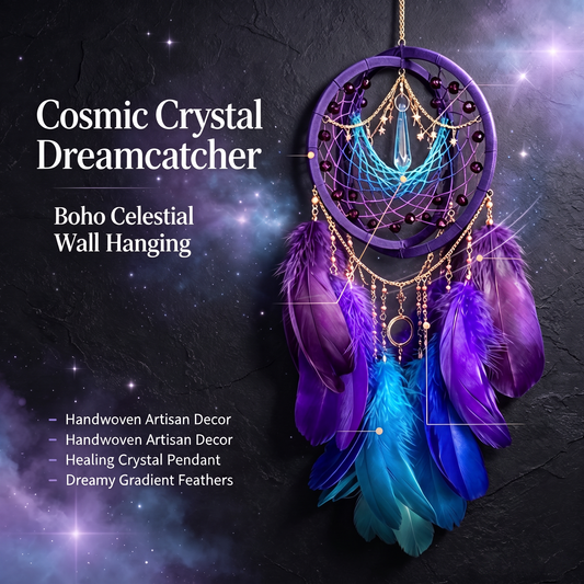 🌌 Cosmic Crystal Dreamcatcher | Gradient Feather Wall Decor ✦ Multi-Scene Spiritual Ornament