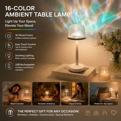Aurora/Ocean Wave/Water Ripple Desk Lamp – 16-Color Ambient Table Lamp with Control