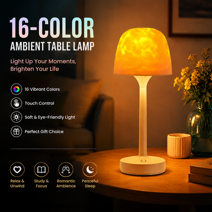 Aurora/Ocean Wave/Water Ripple Desk Lamp – 16-Color Ambient Table Lamp with Control