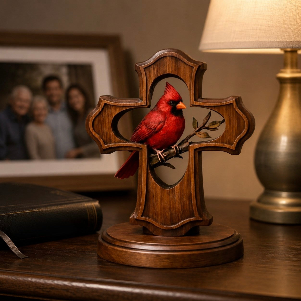 ❤️✝️Handcrafted Cardinal Cross Ornament