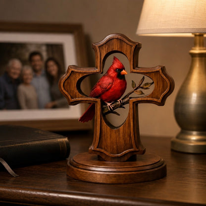 ❤️✝️Handcrafted Cardinal Cross Ornament