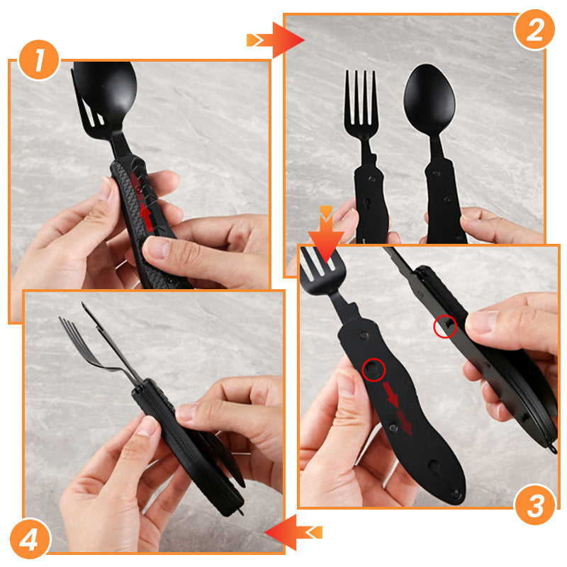 🍴 UP TO 50% OFF! ✨ 4-in-1 Folding Tableware Set – Compact, Stainless Steel, Multi-Tool ⛰️