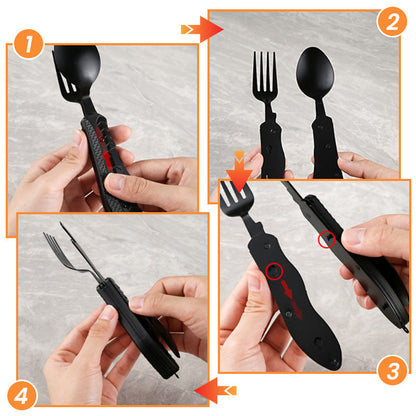 🍴 UP TO 50% OFF! ✨ 4-in-1 Folding Tableware Set – Compact, Stainless Steel, Multi-Tool ⛰️