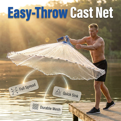 ⏰⌛50% OFF Today!🎣🐟Easy-Throw Cast Net – Heavy-Duty Mesh, Rapid Sinking & Versatile – For Freshwater & Saltwater