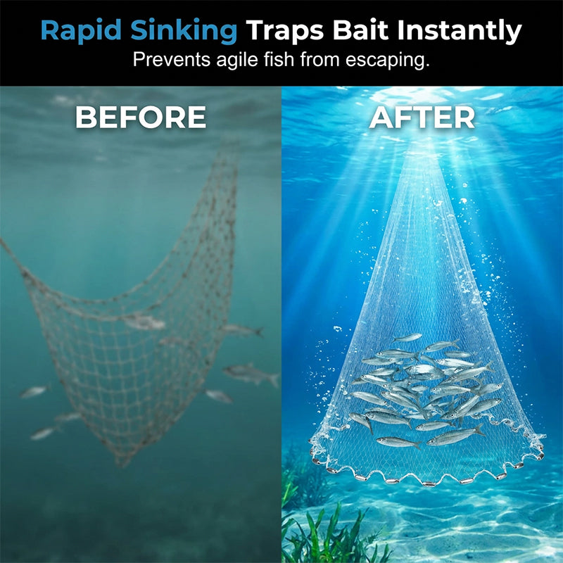 ⏰⌛50% OFF Today!🎣🐟Easy-Throw Cast Net – Heavy-Duty Mesh, Rapid Sinking & Versatile – For Freshwater & Saltwater