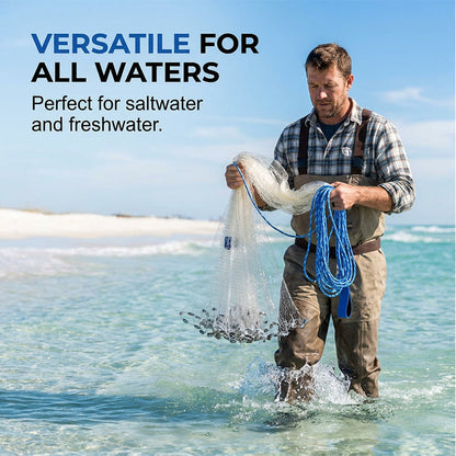 ⏰⌛50% OFF Today!🎣🐟Easy-Throw Cast Net – Heavy-Duty Mesh, Rapid Sinking & Versatile – For Freshwater & Saltwater