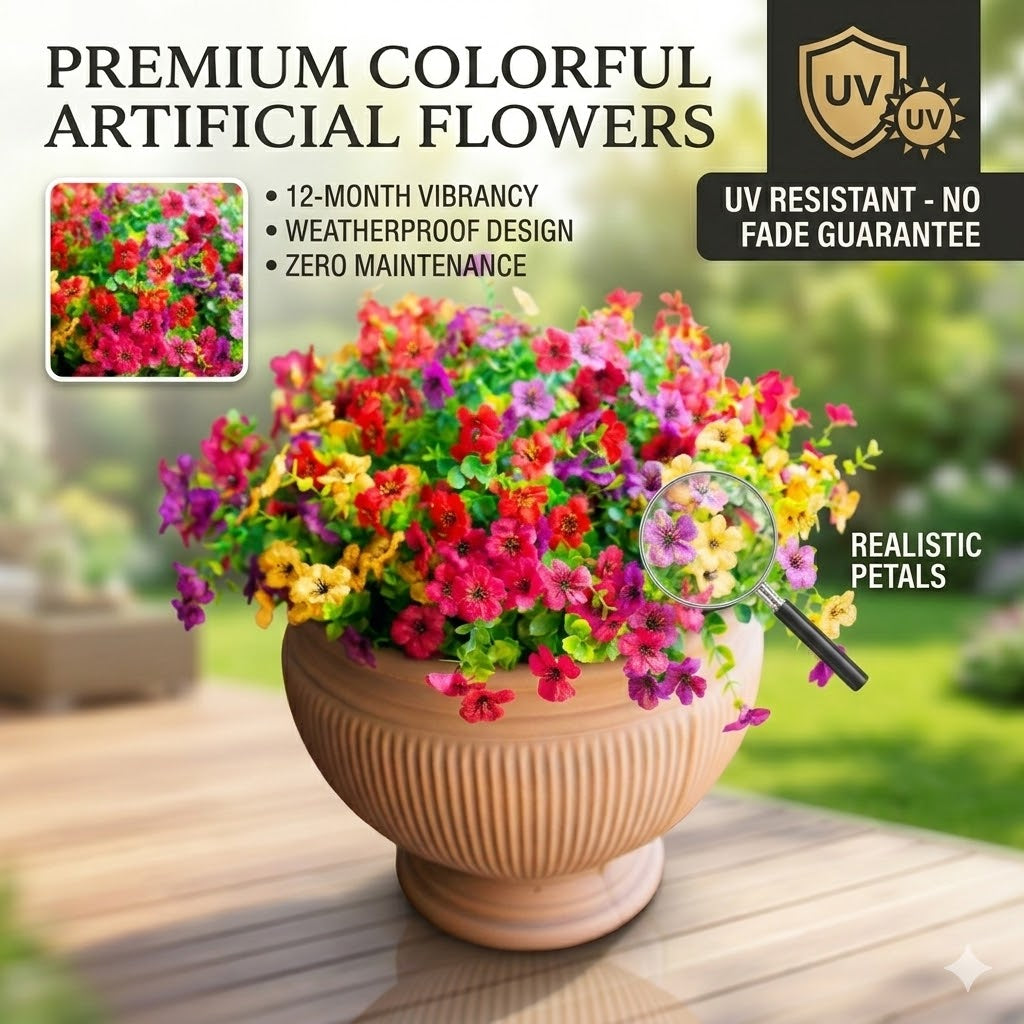 🌸 UV-beständige Kunstblumen – farbecht & farbenfroh für Garten, Terrasse, Heimdekoration