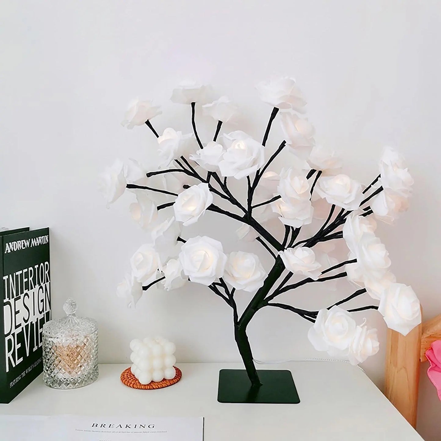 🌹 LED Rose Tree Lamp – Adjustable Branches, USB Powered for Bedroom & Table Decor