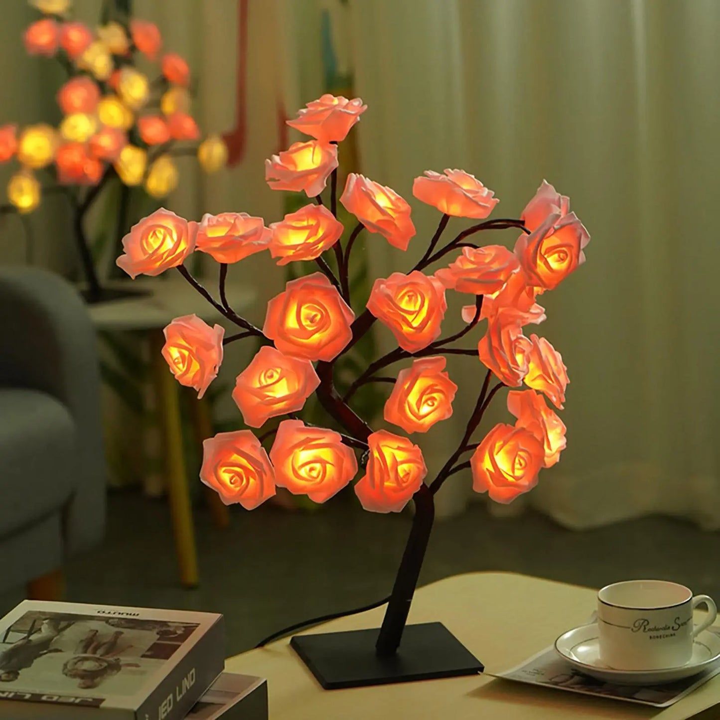 🌹 LED Rose Tree Lamp – Adjustable Branches, USB Powered for Bedroom & Table Decor