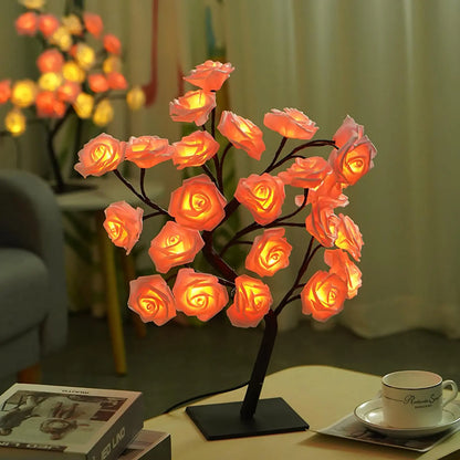 🌹 LED Rose Tree Lamp – Adjustable Branches, USB Powered for Bedroom & Table Decor